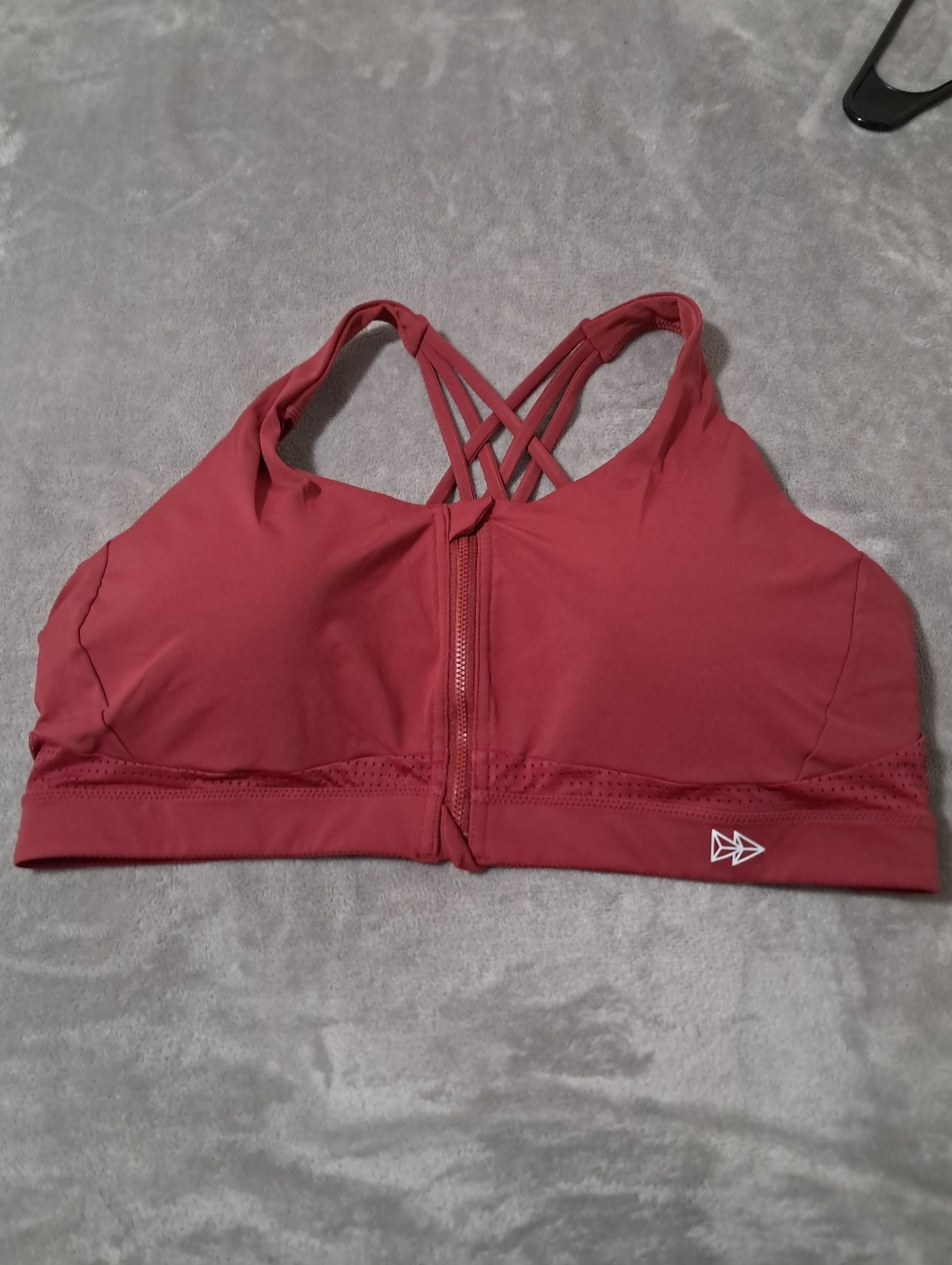 Yvette Womens Strappy Front-Zip Sports Bra Hi Impact Burgundy 4XL *MEASURMENTS**